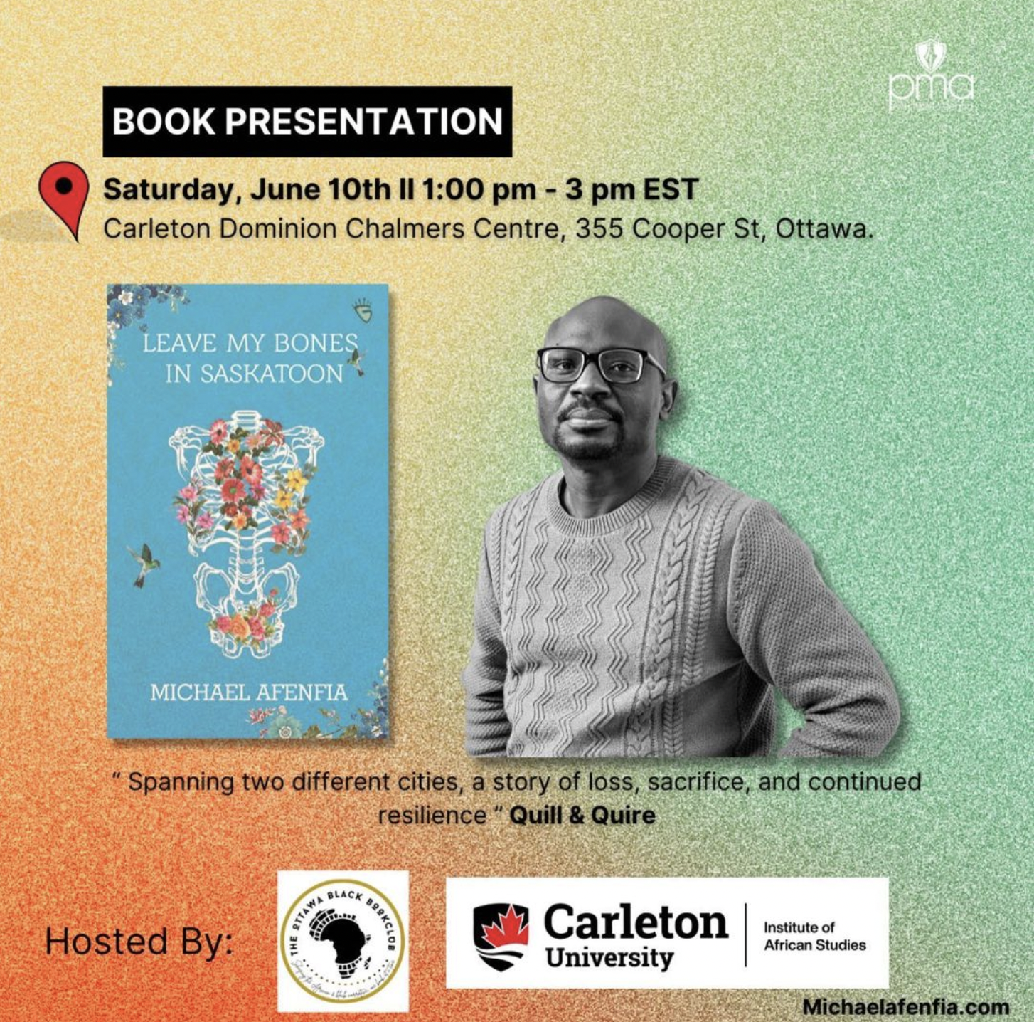 "LEAVE MY BONES IN SASKATOON"  A Book Reading with Michael Afenfia 